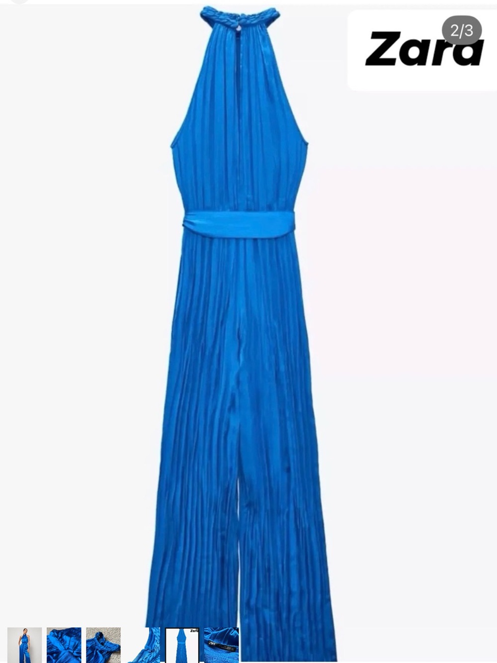 Zara Halter-Neck Wide-Leg Jumpsuit in Cobalt Blue with Waist Tie - Picture 5 of 6